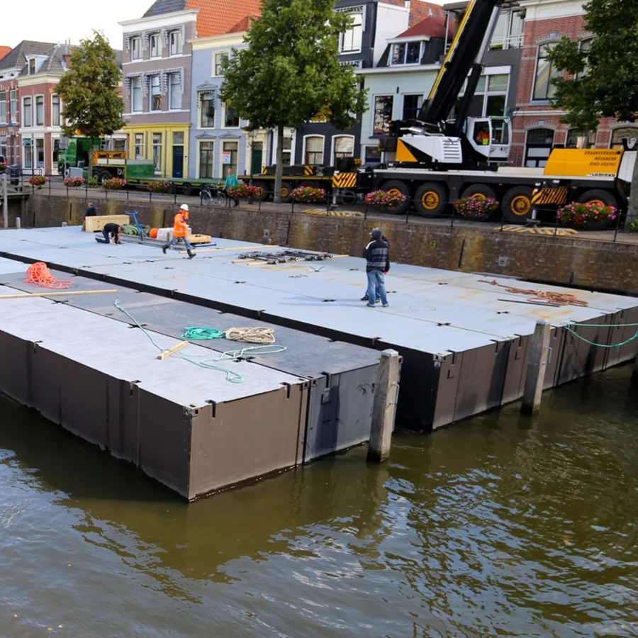 Factory supplier Modular floating container pontoon Platform Barge with Spud system used on Excavator