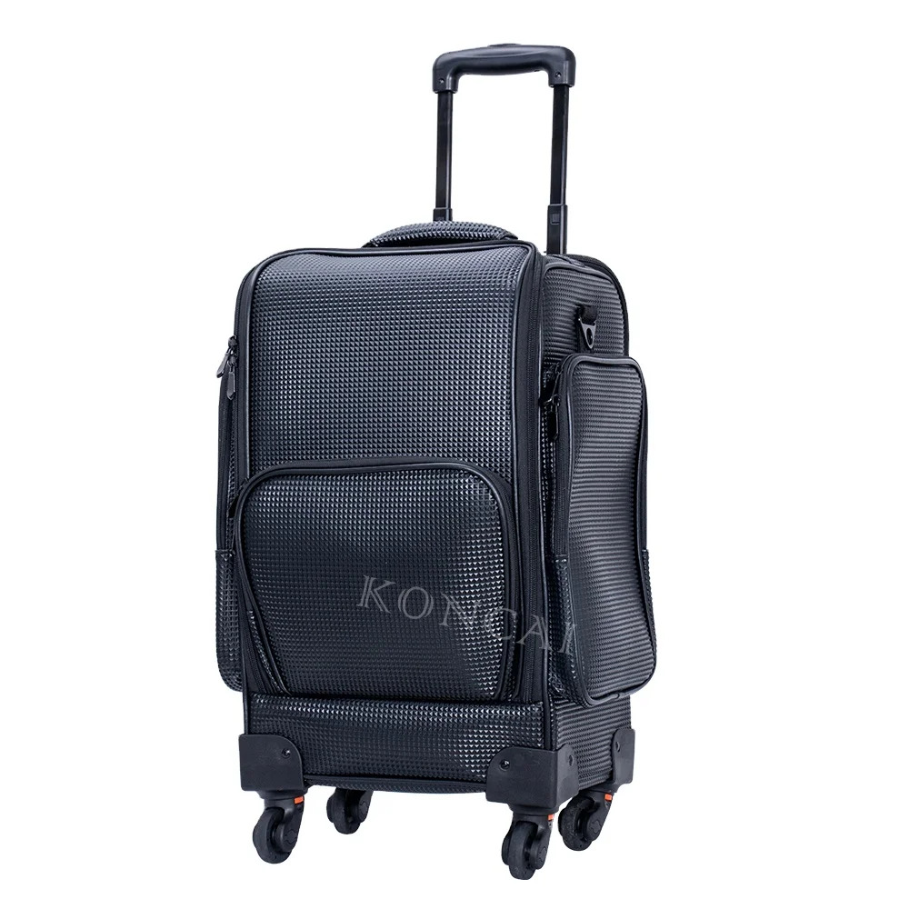 FAMA factory KONCAI Professional Artist PU Leather Makeup Rolling Train Case Trolley Make Up Bag with 8 compartment trays