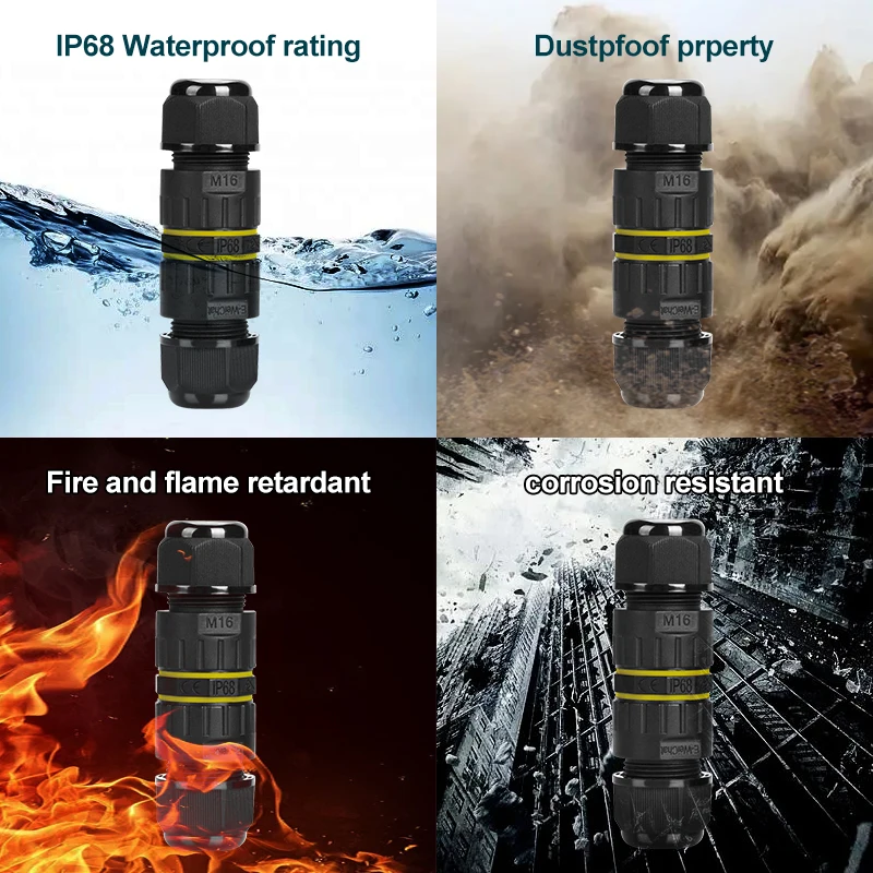 Weichat IP68 Outdoor M25 450V Round Pin Wiring Light Cable Waterproof Connector