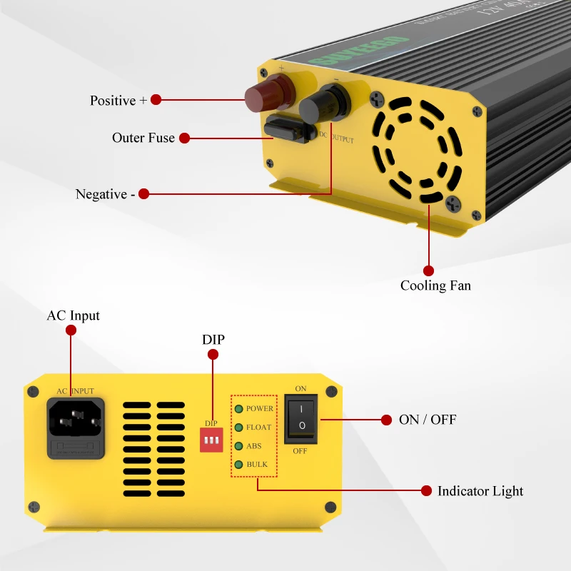 SUYEEGO Smart 12V 40A Lithium Lifepo4 Lead Acid Battery Charger EU Socket for Rv Bike forklift Car