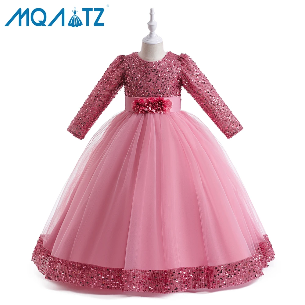 MQATZ для девочек симпатичное зеленое праздничное платье с цветочным принтом и блестками зимний костюм цветами рождественских вечеринок