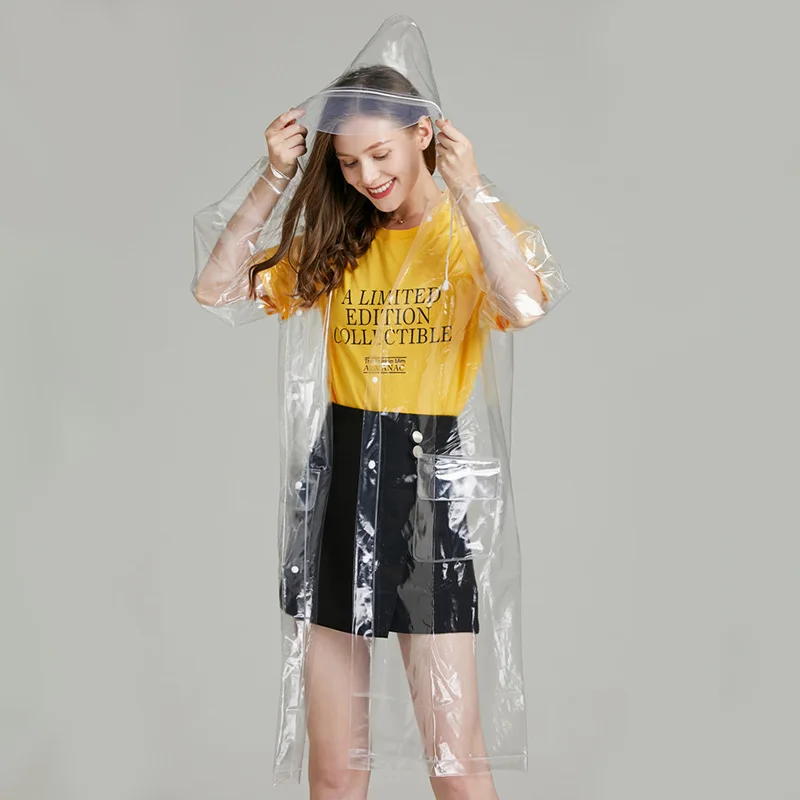 Impermeable Transparent Plastic EVA PVC Girls Custom Raincoat with Backpack Position