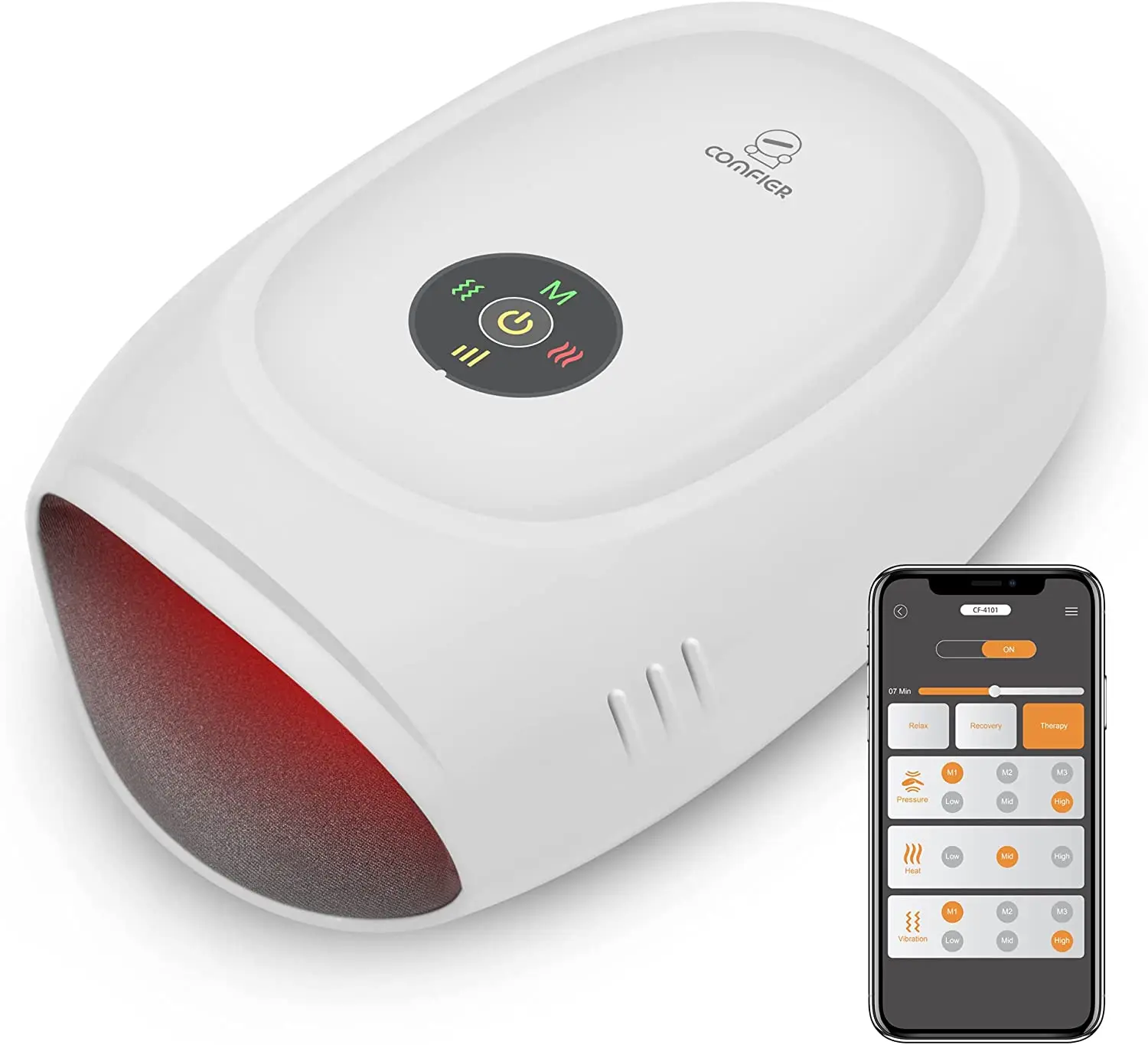 Беспроводной ручной массажер COMFIER с нагревом, 3 уровня сжатия и нагрева, перезаряжаемый ручной массажер для запястного туннеля