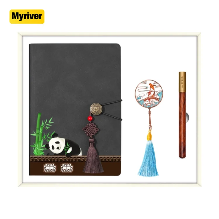Myriver Custom Wholesale Logo A5 Journal Binder Notebook Writing Pads Planner Pu Leather Diary Gift Set For College