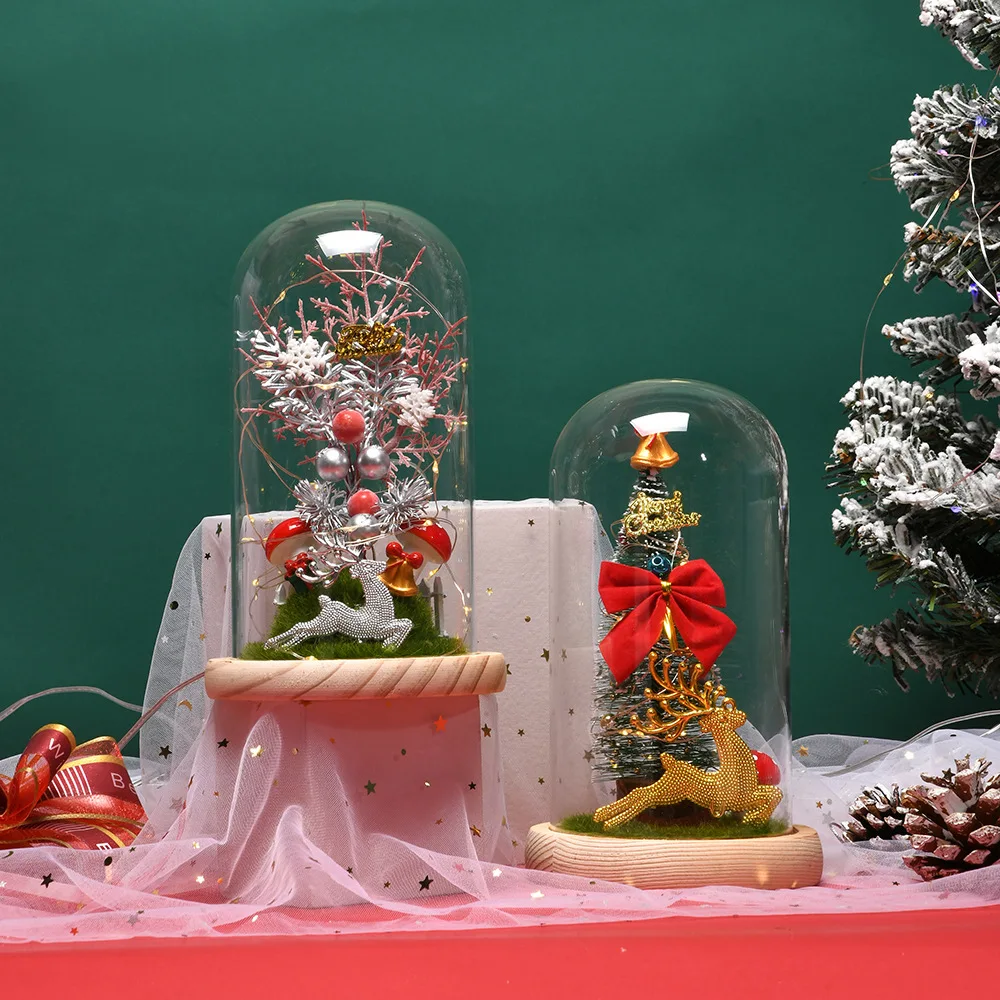 High Quality Handmade Christmas Gift Tree Glass Dome With Led Lights For Decoration