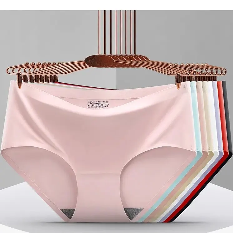 Women Seamless panties Mid Waist Lady Brief Spandex Underwear Ice Silk Comfort Underpants