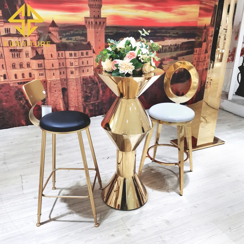 Самые продаваемые романтические роскошные стулья из нержавеющей стали и барные столы для свадеб и банкетов # SW-ST032