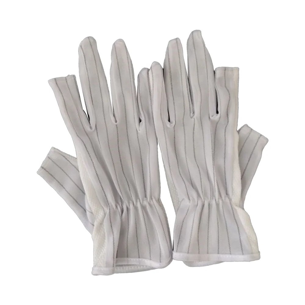 Customized Size White Construction Protective Safety Expose Two Fingers Stripe ESD Anti-static Gloves