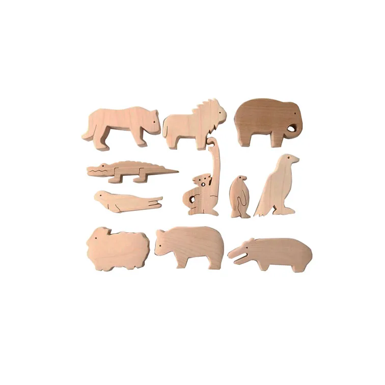 Wooden Zoo animal toys for children Montessori education wooden Zoo animal set