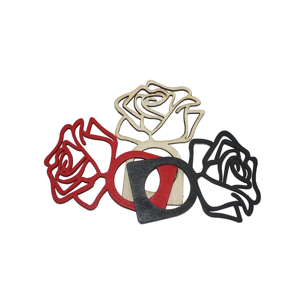 Laser Cut Rose Napkin Ring Wooden Napkin Ring Holder for Wedding Banquet Dinner Decoration HWW58