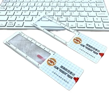 Plastic Bookmark Magnifying Glass with Ruler PVC reading magnifier Credit Card Size Magnifier