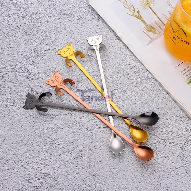Cat Design Edible Cartoon Silver Black Table Long Handle Brass Korean Stainless Steel 304 Gold Coffee Milk Tea Spoons Ice Spoon