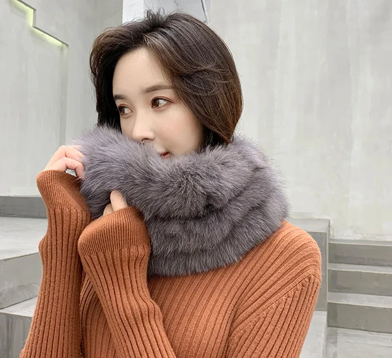 Fashion Winter Real Fox Fur Snood Scarf Women Genuine Fur Round Scarves 2018 Hot Sale Ladies Scarfs Warm Neck Warmer Endness