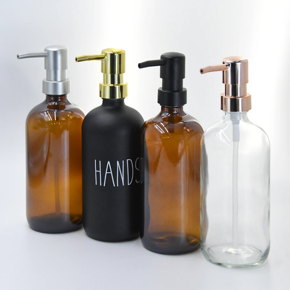 Wholesale 16 Oz 500ml glass pump bottle transparent refillable container glass soap bottle