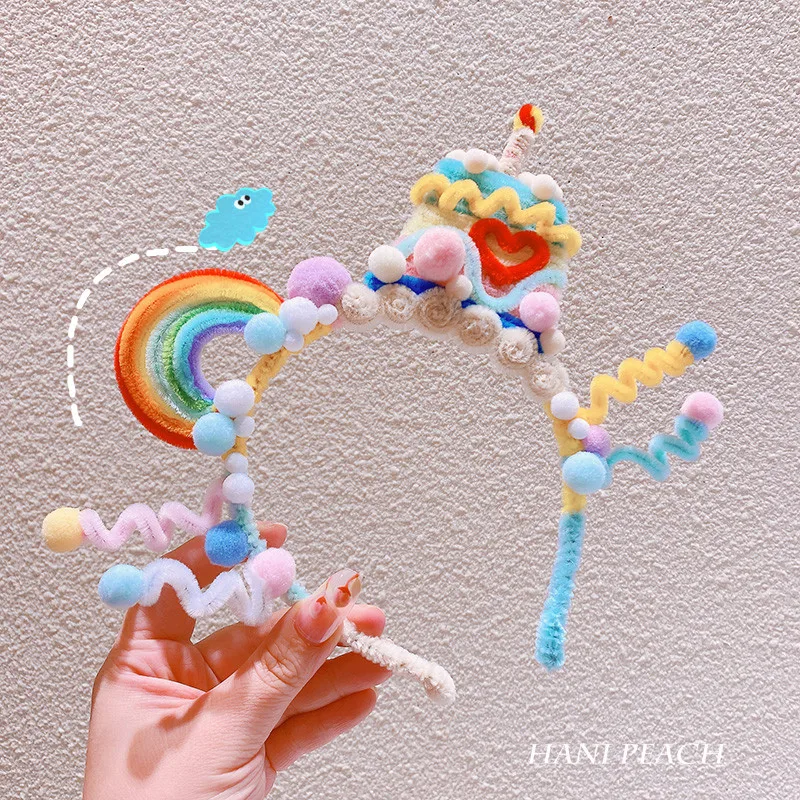 YANYE Ice Cream Color Contrast Sweet Fur Ball Twist Stick Cat Ears Girls Baby Fashion Kids Hair Accessories Headband Hairbands