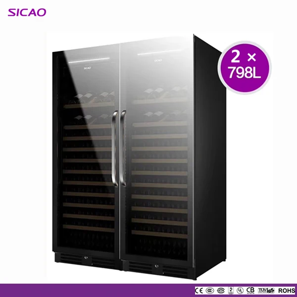 Free standing Morden Big Tall Led Display Vertical Glass Door Front Wine Dual Zone Cooler Cellar Red Wine Fridge