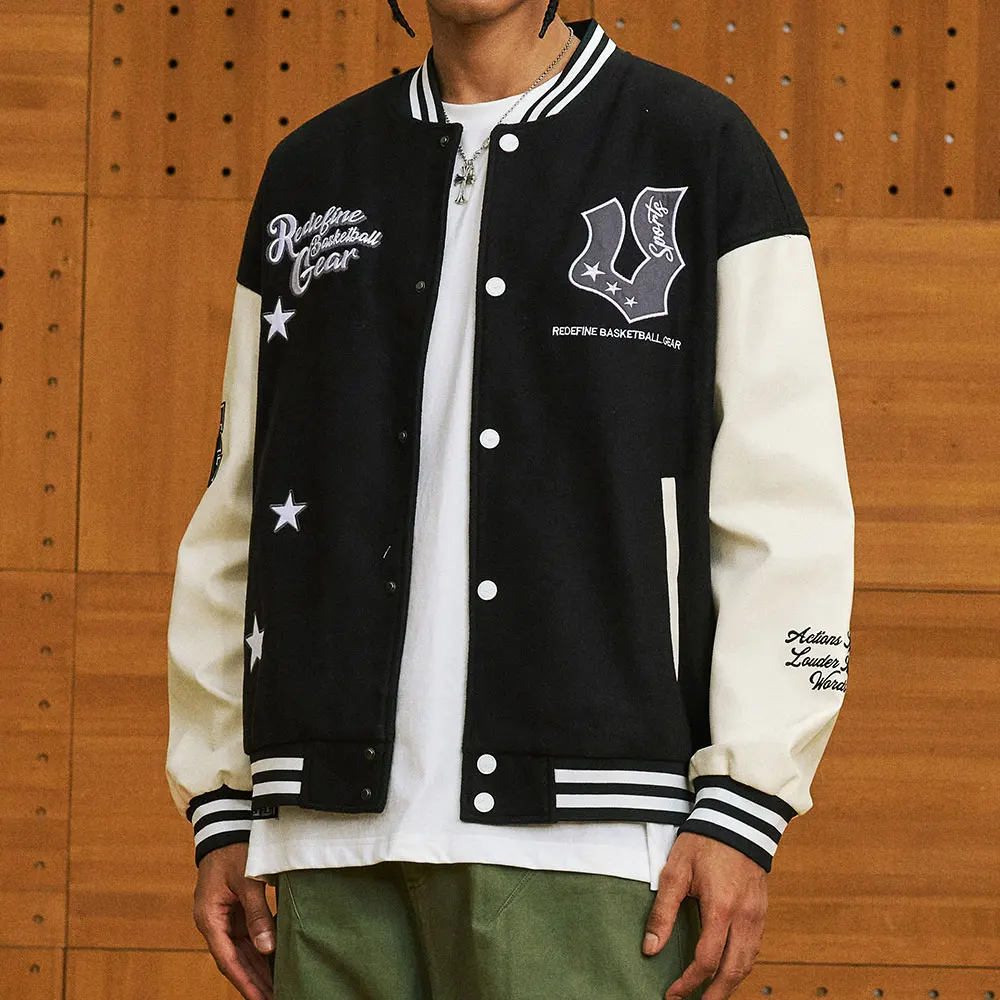 Wholesale Custom Preppy Varsity Jacket for Men Teenagers Chic Letter Print Heavy Embroidery Casual Baseball Coat for Fall Winter