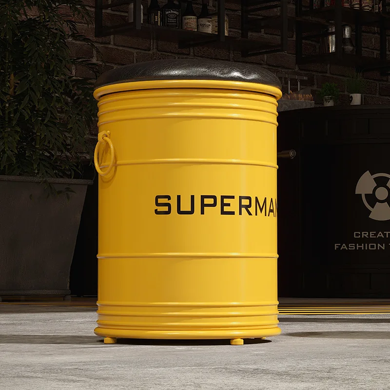 Bar Industrial Style Coffee Shop Western Restaurant Round Iron Oil Drum Table And Chair Set