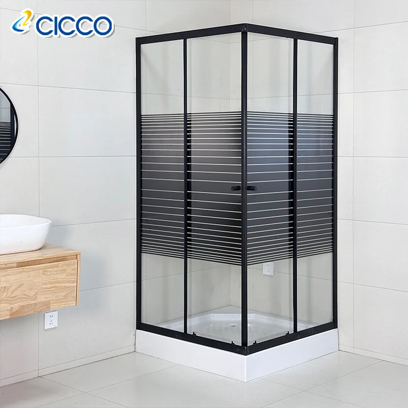 Hotel Simple Design Square 5mm  Glass Doors Black Shower Doors Sliding Tempered Glass Shower Bathroom Enclosure Walk in Showers