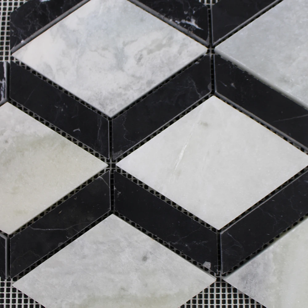 Black Marquina White Marble Rhombus  Wall Decoration Mosaic Tile  For Kitchen