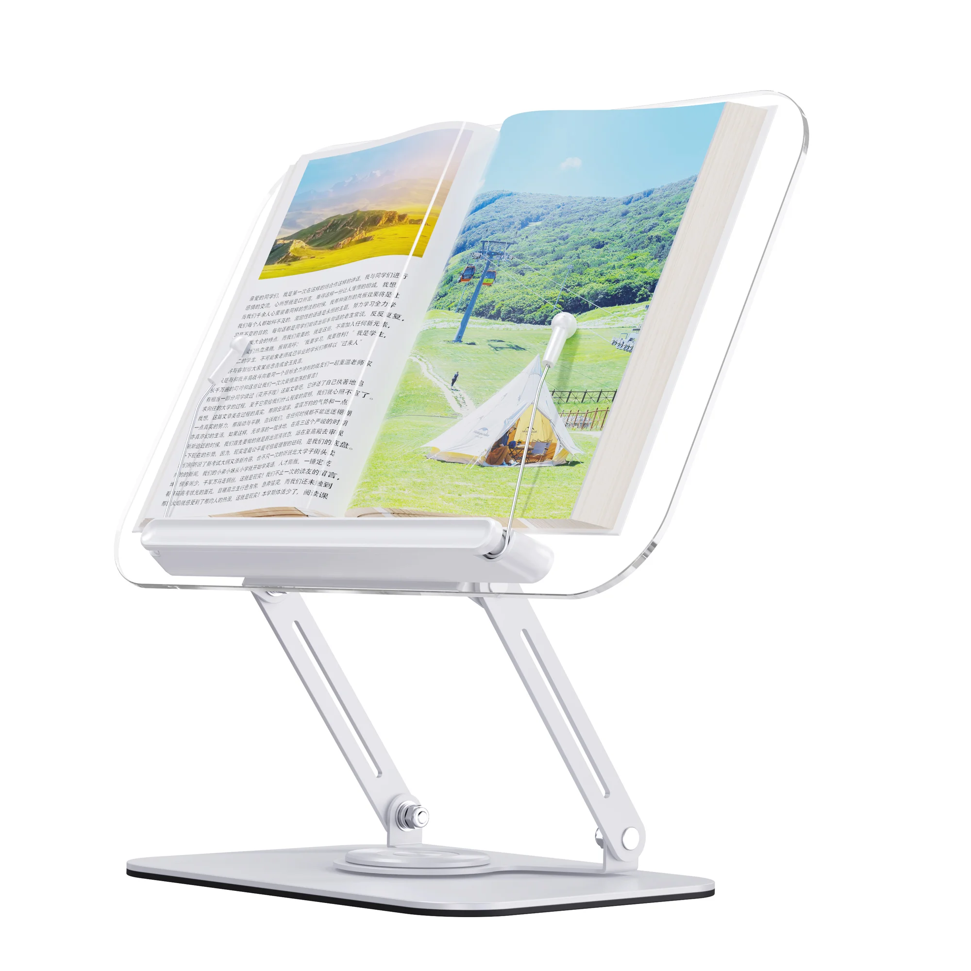 IKATAK New Adjustable 360 Rotating Cookbook Desk Holder Acrylic Book Stand for Reading