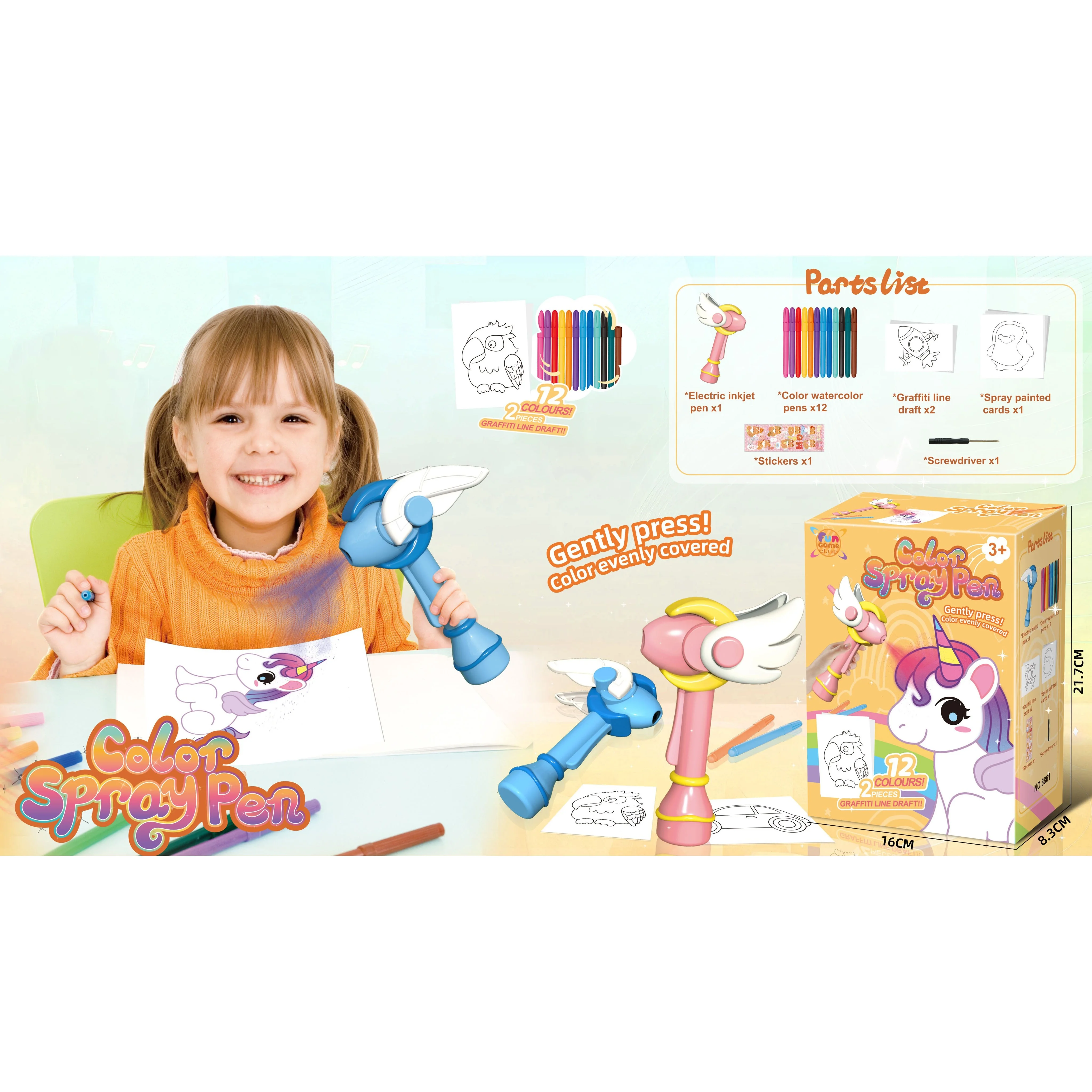 Early Education Kids Unicorn Painting Toys Kit Air Marker Sprayer Drawing Magic Pen DIY Coloring Airbrush Kit