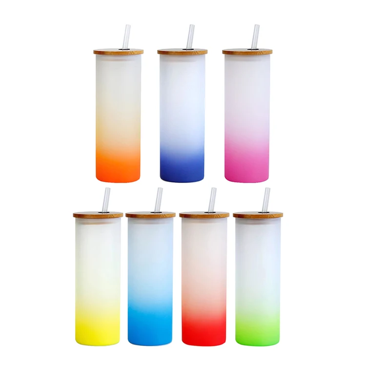 Hot sale 20oz 25oz oz  juice iced coffee soda shaped coke beer sublimation glass can with bamboo lid