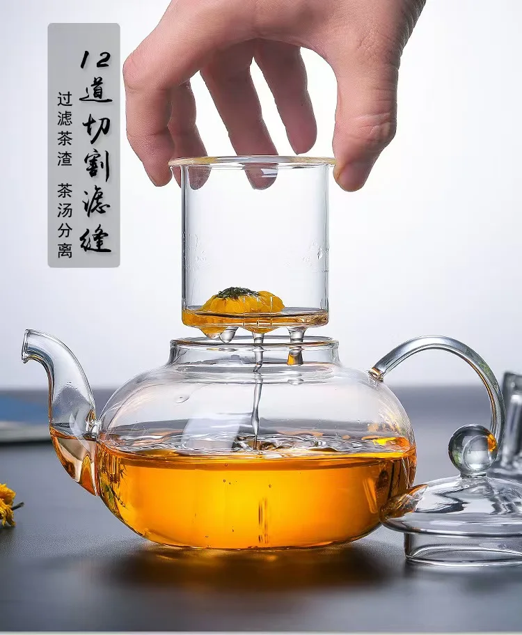Прочный кухонный стеклянный чайник нагреваемый чайный сервиз 600 мл/800 мл/1000 мл фильтруемый для дома термостойкие Стеклянные Чайники