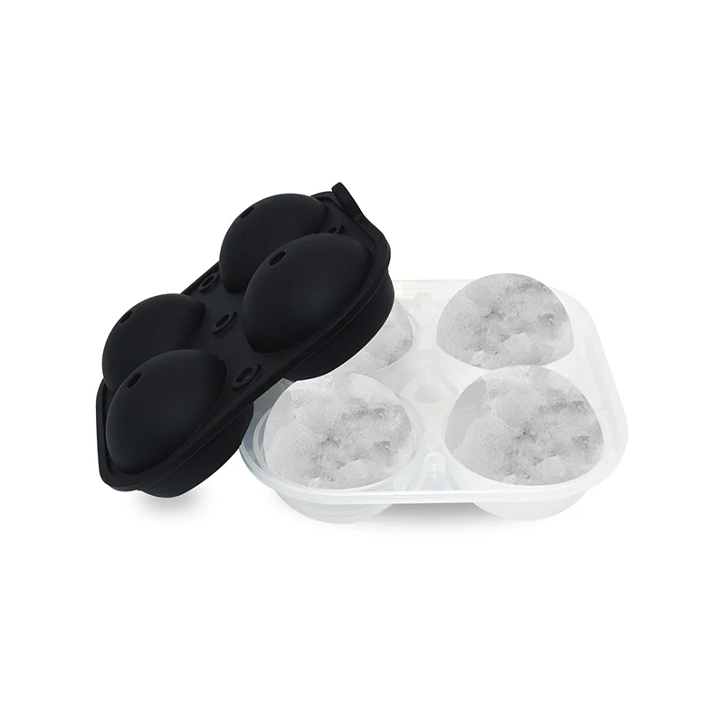 4 Cavity Sphere Ice Cube Maker BPA free Large Silicone Ice Ball Maker with Plastic Base