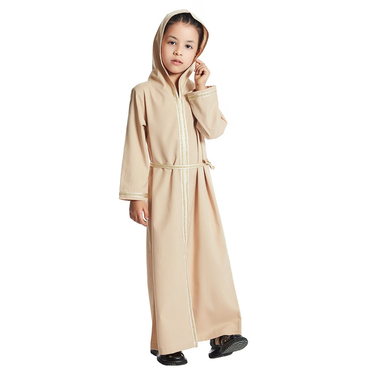 2024 NEWCustom size ramadan kids abayas girls muslim children full sleeve arab shoodie abaya dress