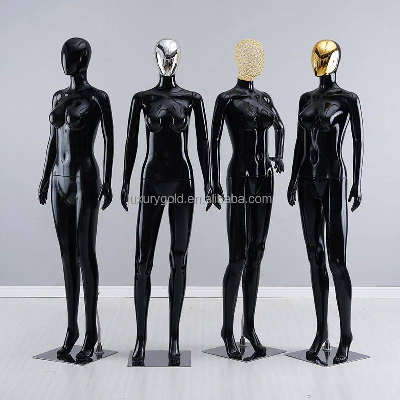 Window Shop Display Clothing Lady Stand Mannequin Women Plastic Full Body Gloss Black Female Mannequin for Sale