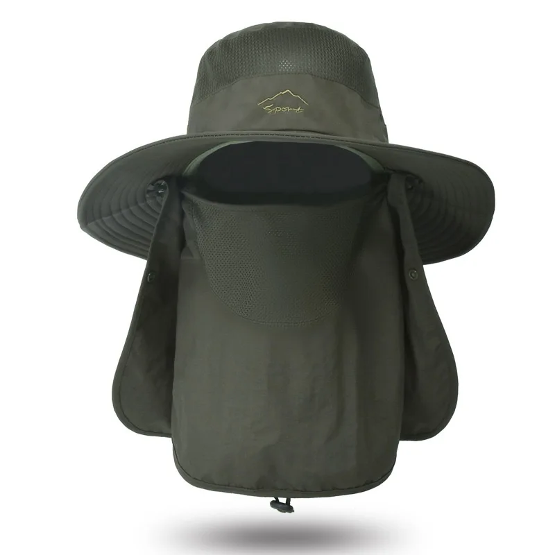Custom Sun Protection Bucket Hat Man Quick Dry Mesh Wide Brim Fishing Fisherman Bucket Hats Cap with Face Cover Neck Flap