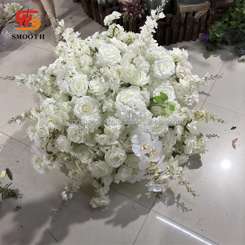 SMOOTH Best Seller Large Wedding Centerpieces Flower Arrangements 80cm Big Artificial Silk White Rose Flower Ball