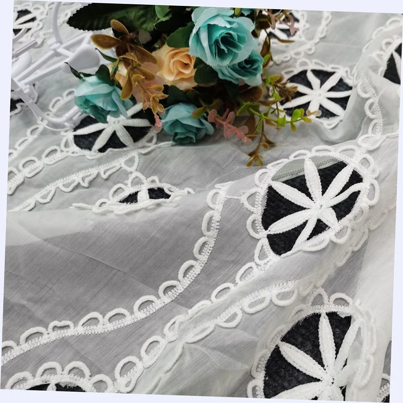 Unique Organza Embroidery Openwork fabric Gorgeous Design Floral Luxury Red Lace Fabric for Pillow