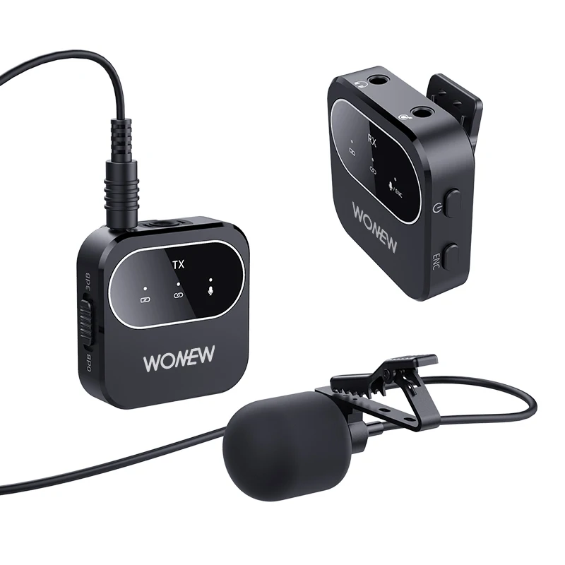 Outdoor Noise cancelling Broadcast Miniature Lapel Wireless Lavalier Microphone with external mic for Cell Phone dslr Camera