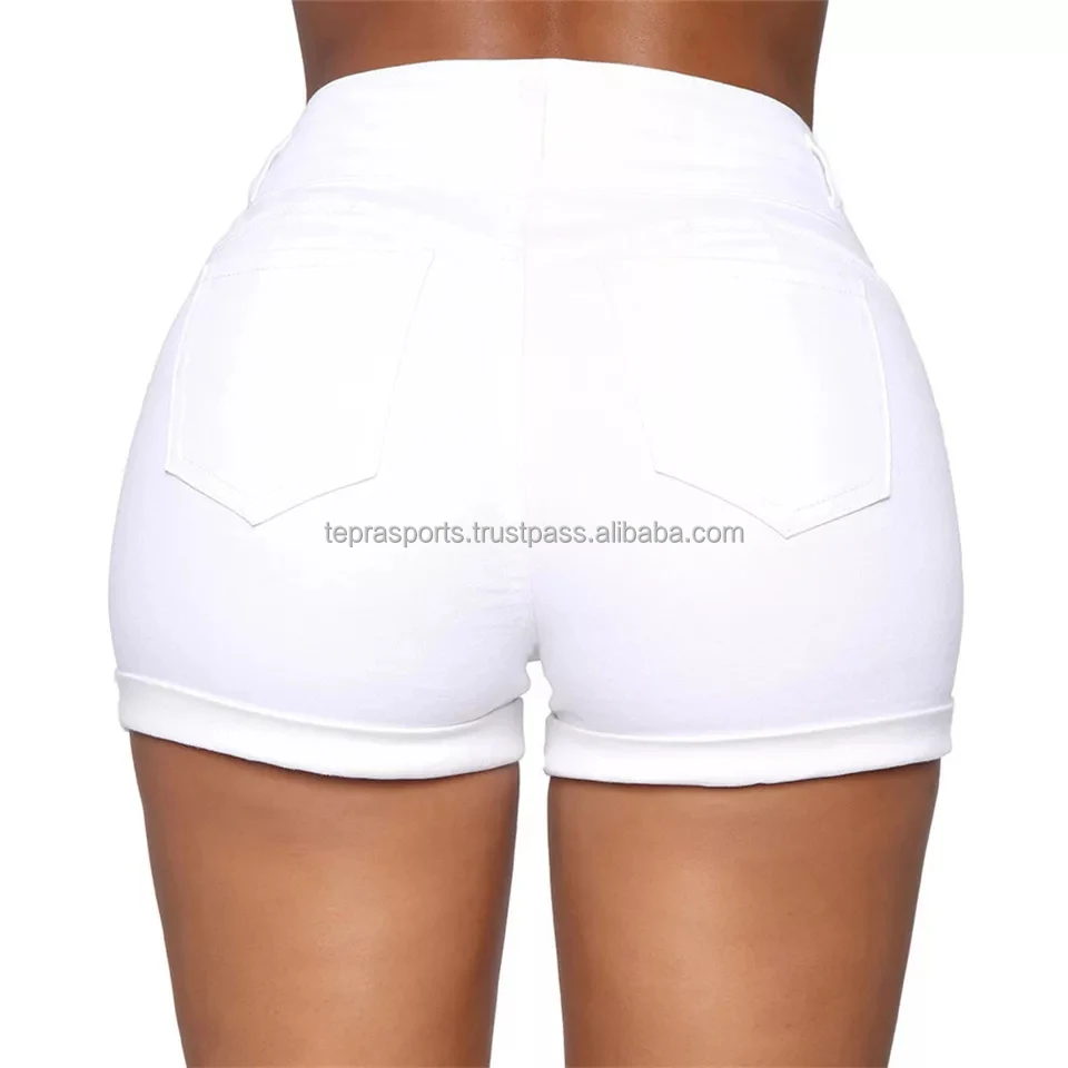 Black White Skinny Curly Jean Shorts Women High Waist Summer 2022 With Pockets Button Up Female Bodycon Sexy Denim Shorts