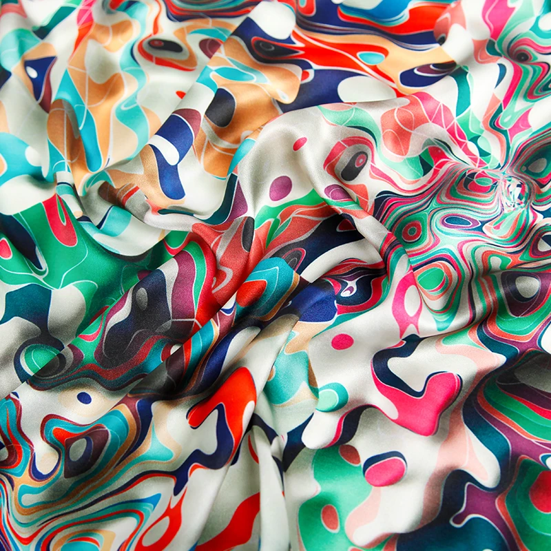 Abstract design silk satin fabric super soft colorful printed fabrics for skin-friendly clothing