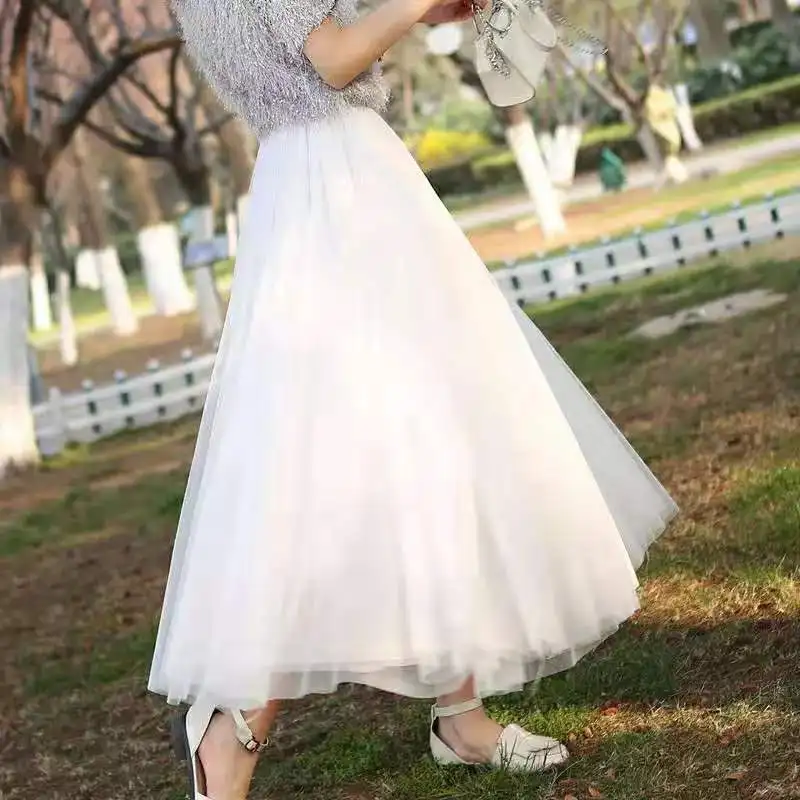 3 layers skirt Womens Summer Midi Tulle Skirts Female A-line High Waist Tutu Pleated For Women School Sun Skirt