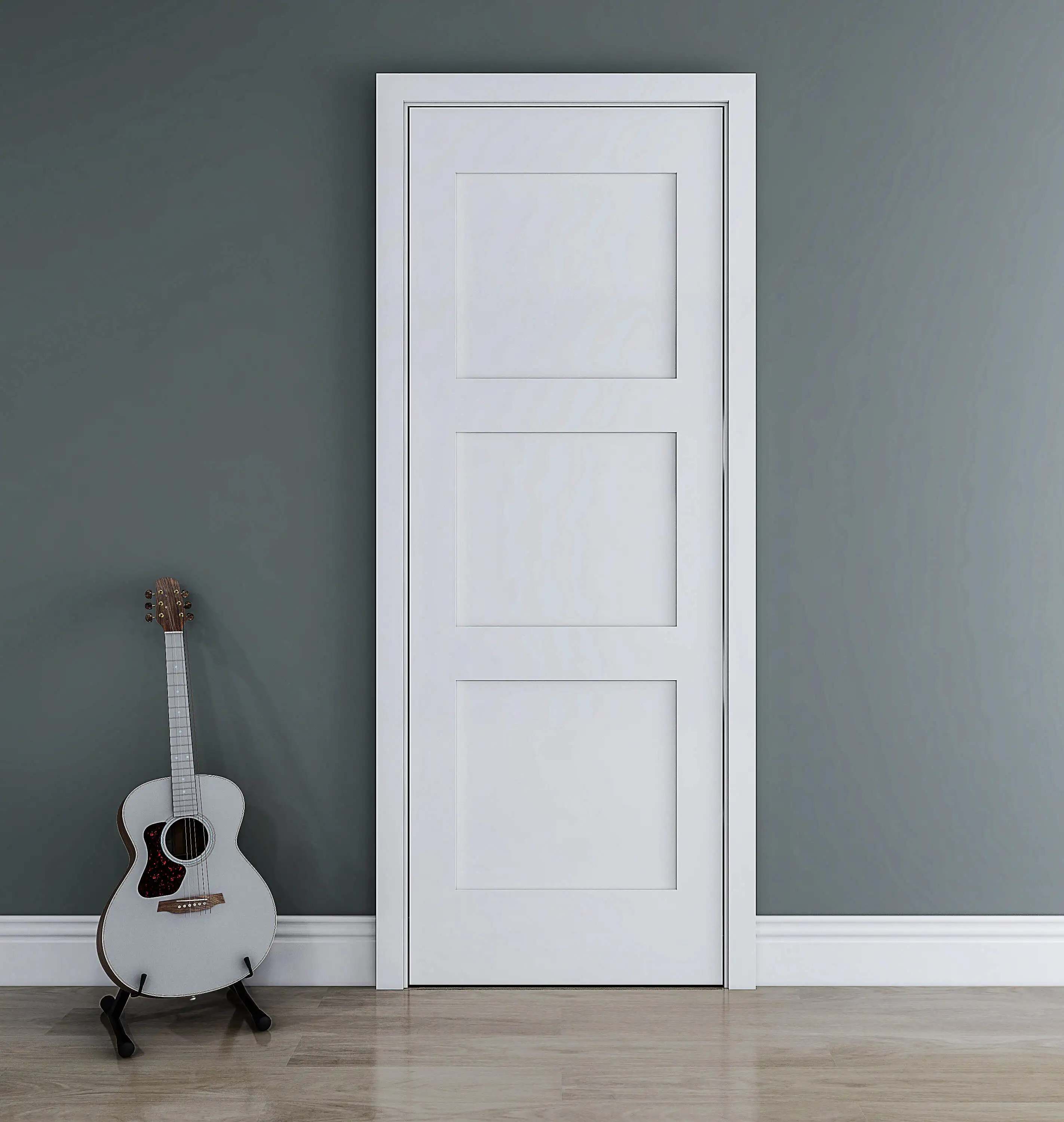American Shaker Bedroom Entry Door Solid Wood Interior Plain White Prehung Room Interior Panel Door