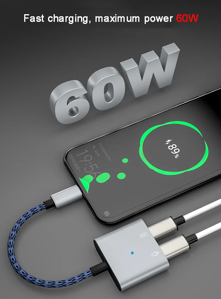  Адаптер 2 в 1 type-c со светом usb-c для 3 5 мм аудио конвертер aux адаптер мобильного