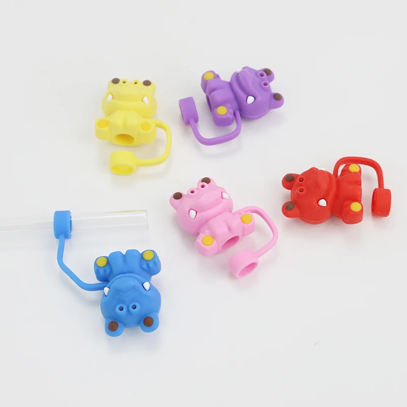 Custom 3D silicone straw toppers for 10mm drinking straw covers with cartoon designs for tumblers mugs