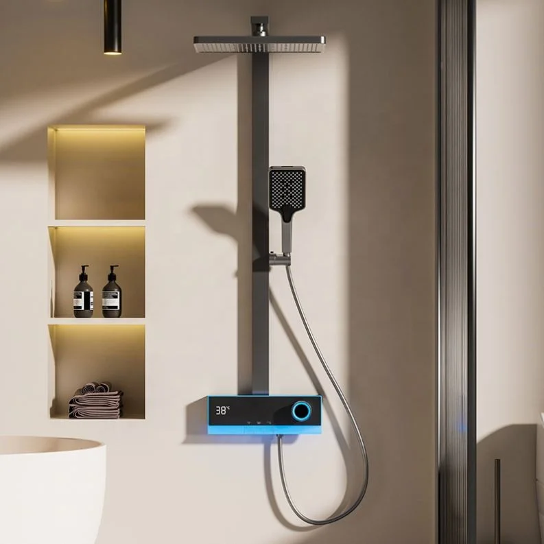 Настенный черный рояль светодиодный цифровой Интеллектуальный термостат роскошный кран высокого давления квадратный набор насадки для душа