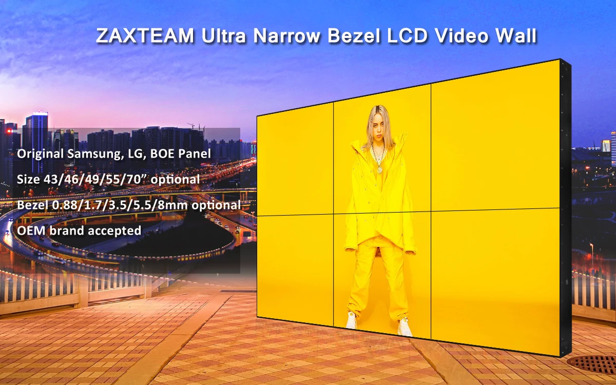 ZAXTEAM Network Full Hd 55 Inch 2x3 3x3 Display Video Wall Controller 4k Panel Video Wall Price Lcd Advertising Screen