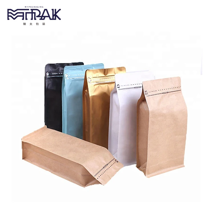 1000g 500g 250g custom logo printed one way valve flat bottom pouch coffee packing bag