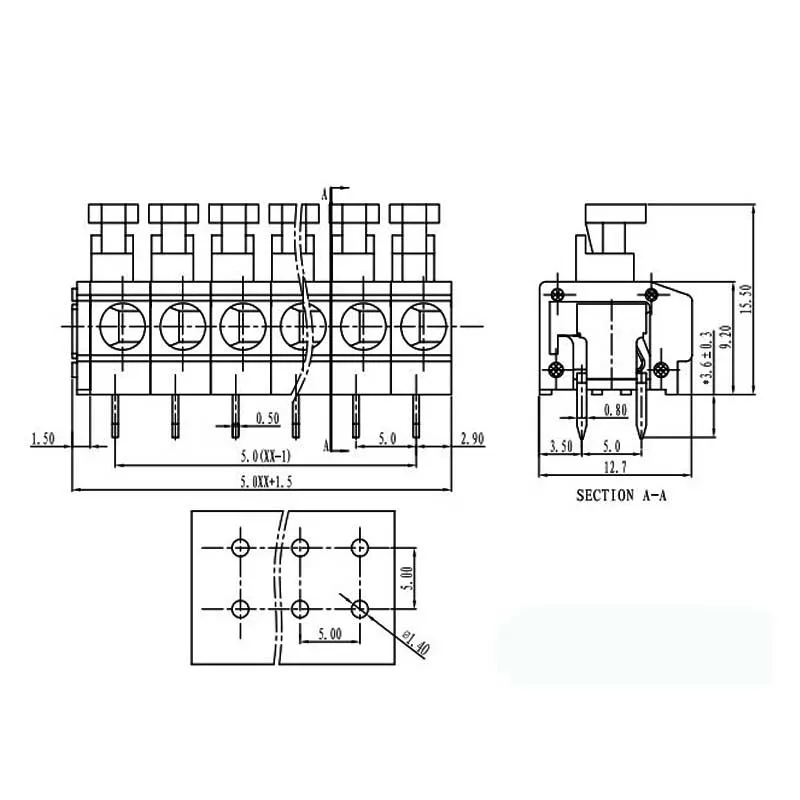  PCB self-locking terminal 450V10A2.5 square DG235-5.0 LED power