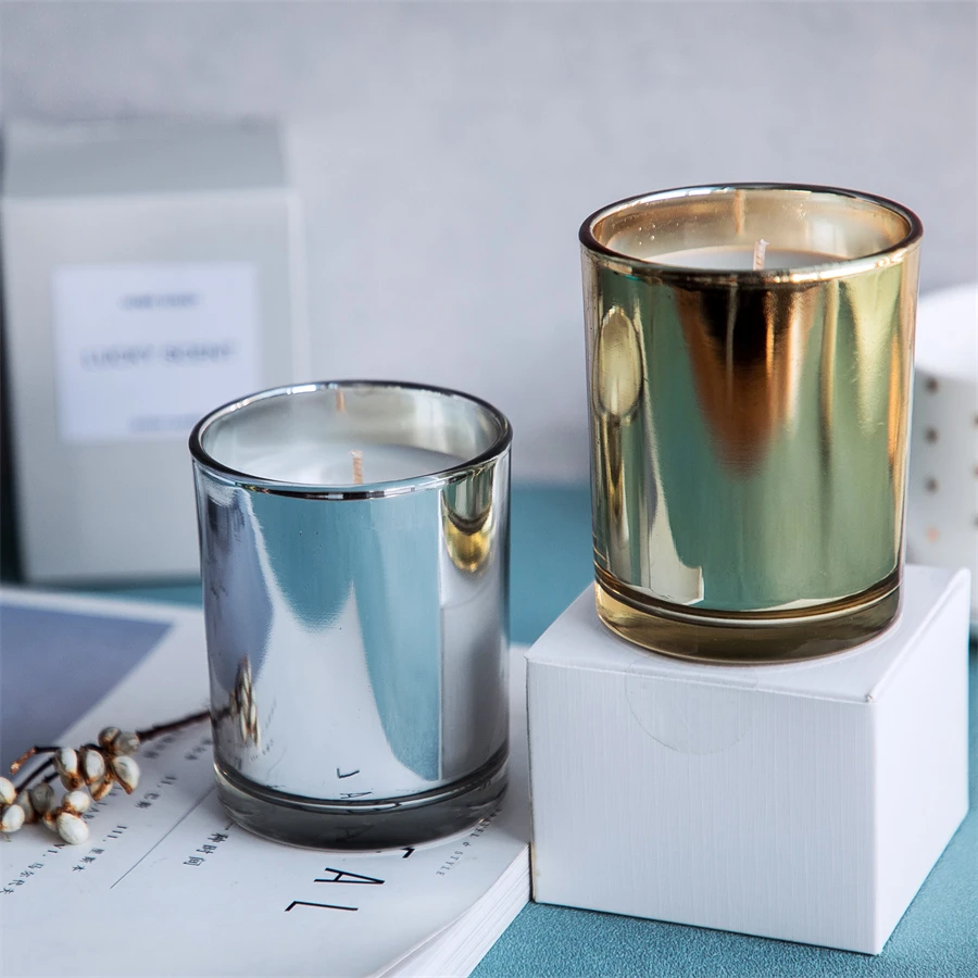 Bulk order Silver Electroplating glass candle christmas sphere oud scented candles with packaging