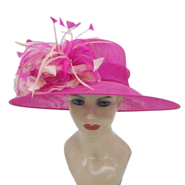 2022 new fashion women hot pink sinamay Church hat Kentucky Derby Dress Cloche sun Hat Fascinator Floral Tea Party Wedding hat