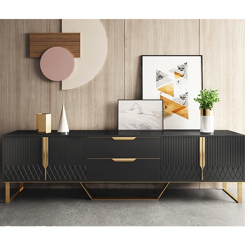 living room furniture modern white black color coffee table and tv stand set with gold stainless steel leg