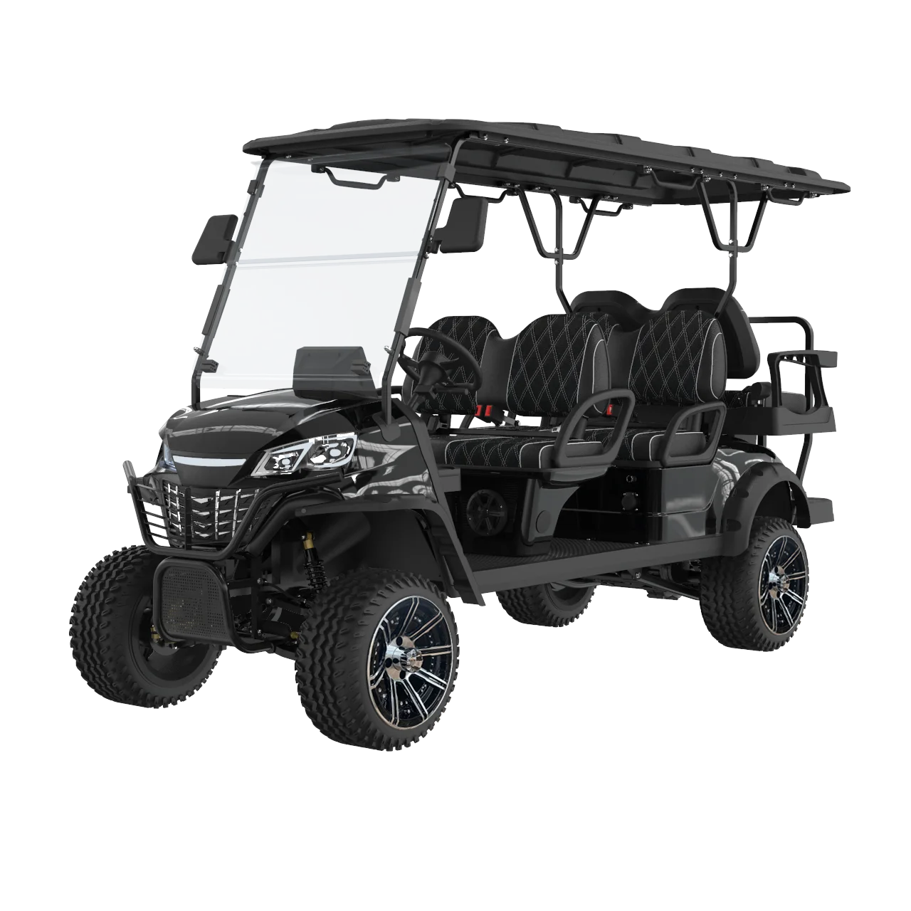 Shining stock 6 seater folding windshield 72V lithium battery electric golf cart rough terrain 6 seats off road golf cart