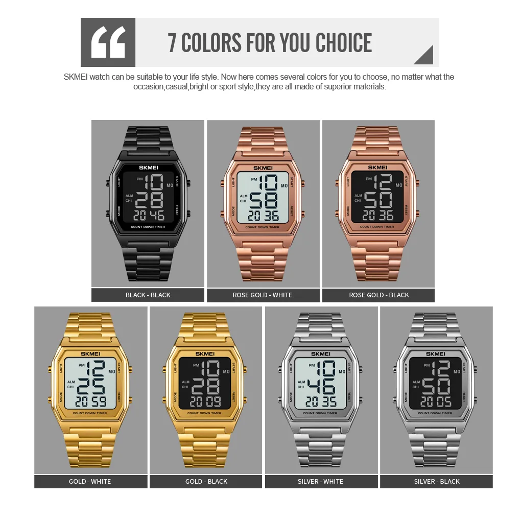 Relojes SKMEI 1735 Sport Watches Stainless Steel Multifunction Movement Digital Watch for Men Golden